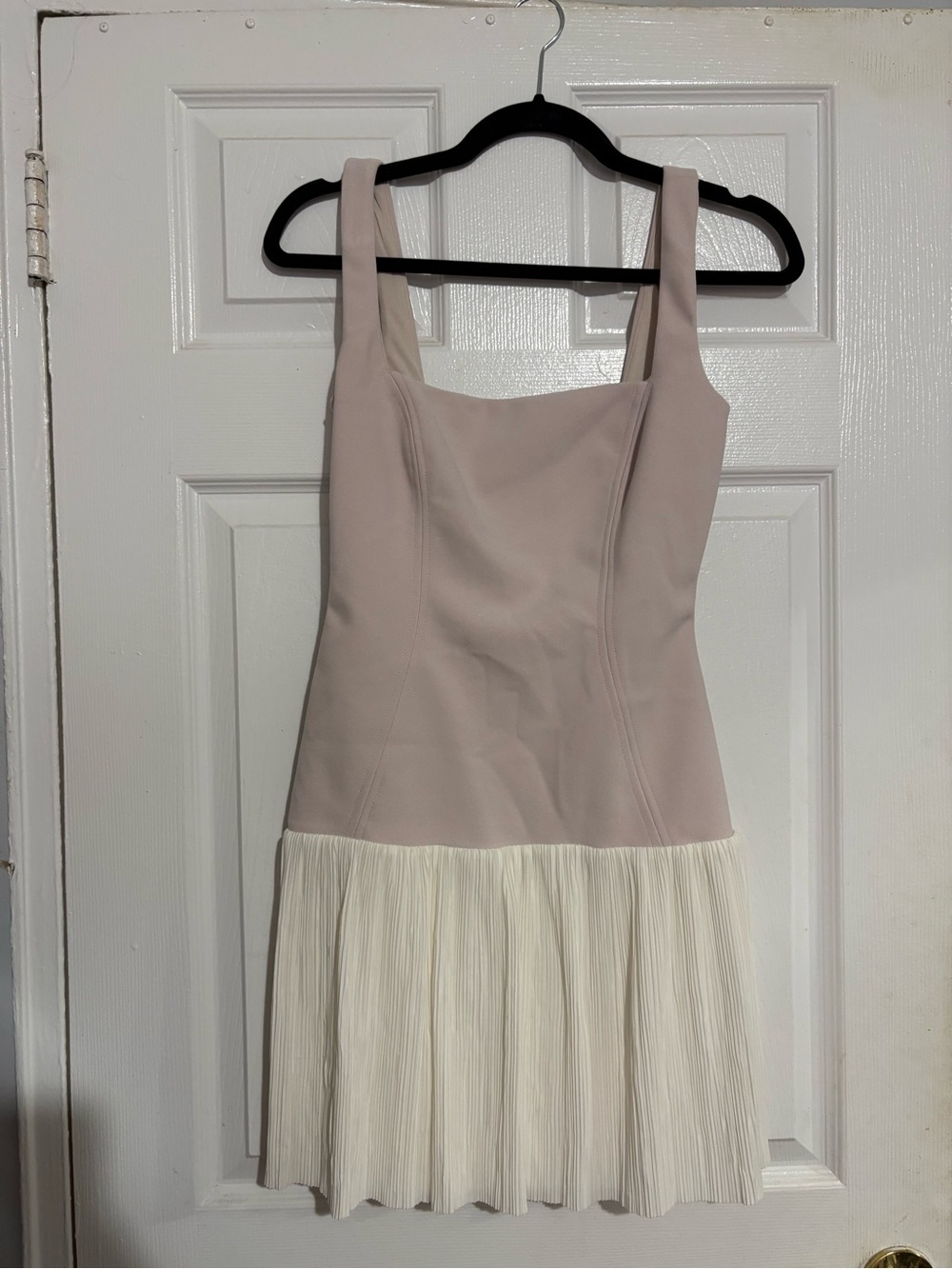 Nookie Desiree square-Neck Mini Dress with Pleated Ivory Hem — Blush